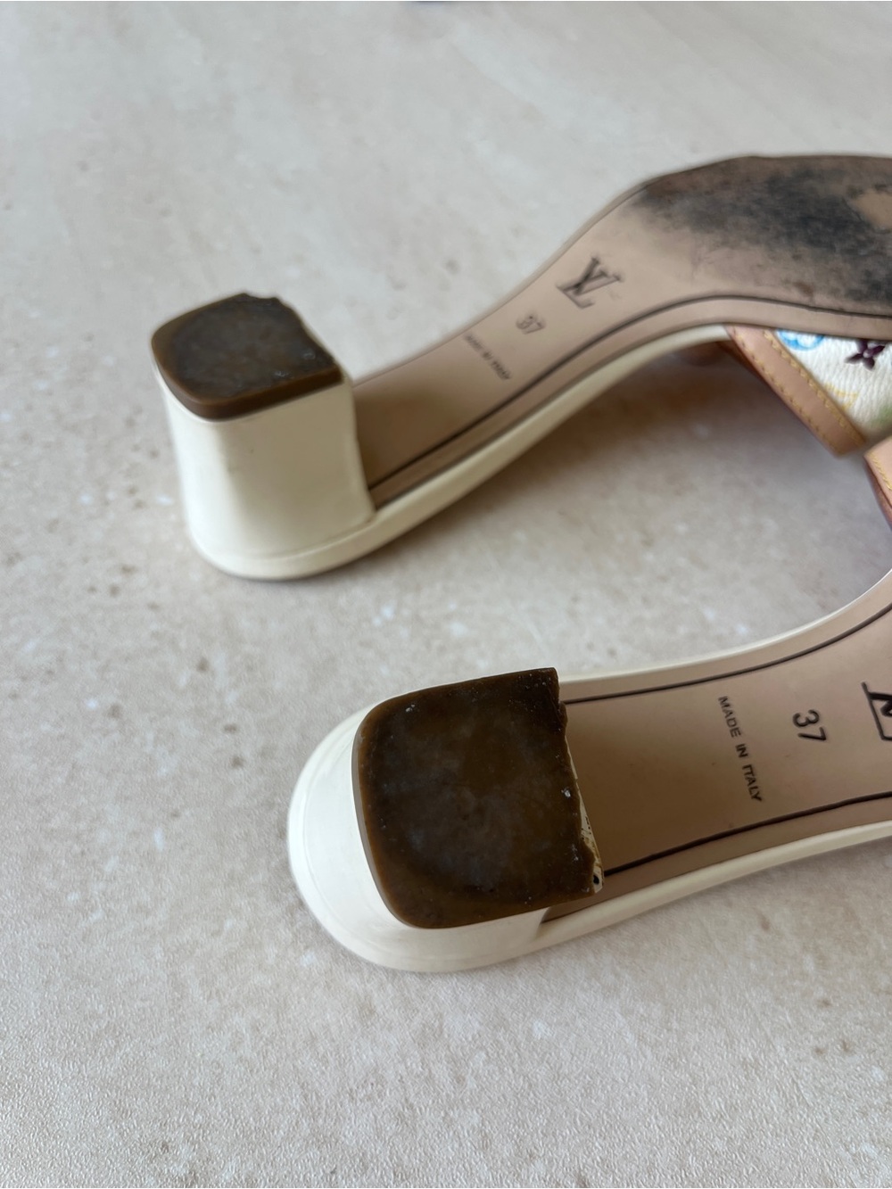 Louis Vuitton Beige Multicolor Monogram Flower Slide Mules - Picture 7 of 10